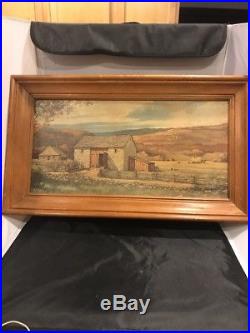 ERIC SLOANE Vintage Litho Stone Barn Hay Horses Prairie Frame Signed