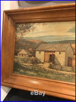 ERIC SLOANE Vintage Litho Stone Barn Hay Horses Prairie Frame Signed