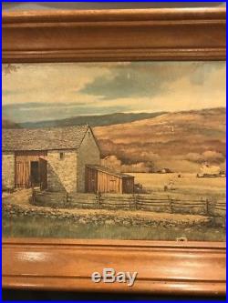 ERIC SLOANE Vintage Litho Stone Barn Hay Horses Prairie Frame Signed