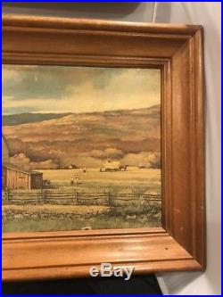 ERIC SLOANE Vintage Litho Stone Barn Hay Horses Prairie Frame Signed