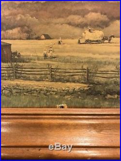 ERIC SLOANE Vintage Litho Stone Barn Hay Horses Prairie Frame Signed