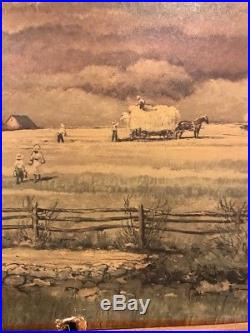 ERIC SLOANE Vintage Litho Stone Barn Hay Horses Prairie Frame Signed