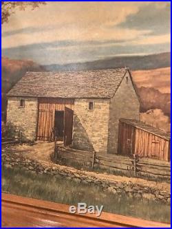 ERIC SLOANE Vintage Litho Stone Barn Hay Horses Prairie Frame Signed