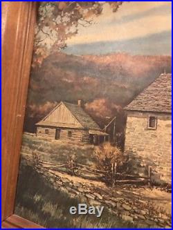 ERIC SLOANE Vintage Litho Stone Barn Hay Horses Prairie Frame Signed