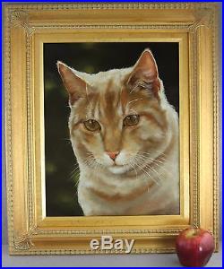 Estate Vintage Signed Oil On Board Framed Painting Ginger Cat Carolyn Droge