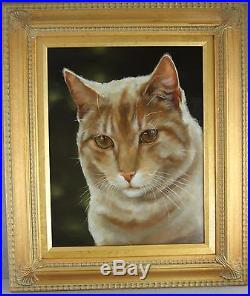 Estate Vintage Signed Oil On Board Framed Painting Ginger Cat Carolyn Droge