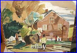 E. Trudeau African American Landscape Vintage Original Watercolor Folk Painting