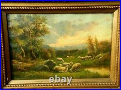 Early American Oil Painting Signed Thomas B. Craig Landscape Sheep Grazing