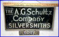 Early Original A G Schultz Co. Silver Reverse Painted Advertising Display Sign