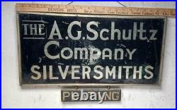 Early Original A G Schultz Co. Silver Reverse Painted Advertising Display Sign