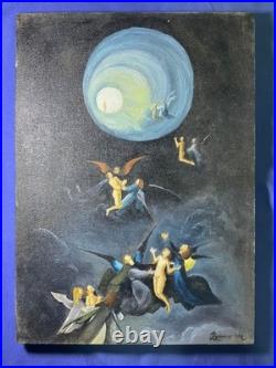 El bosco oil painting on canvas, vtg stamped signed
