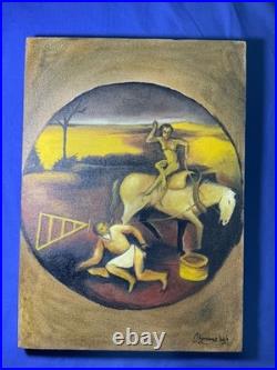 El bosco oil painting on canvas, vtg stamped signed