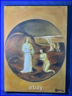 El bosco oil painting on canvas, vtg stamped signed