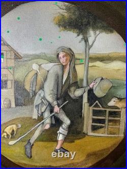 El bosco oil painting on canvas, vtg stamped signed