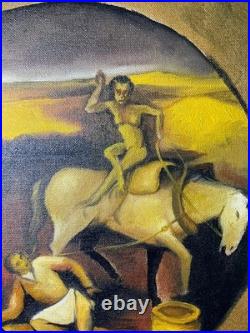 El bosco oil painting on canvas, vtg stamped signed