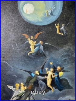 El bosco oil painting on canvas, vtg stamped signed