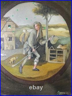 El bosco oil painting on canvas, vtg stamped signed