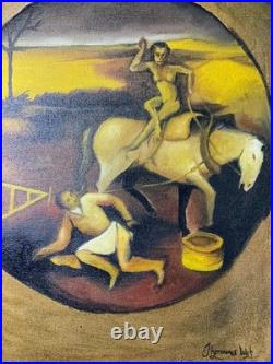 El bosco oil painting on canvas, vtg stamped signed