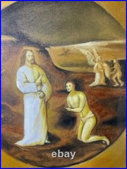 El bosco oil painting on canvas, vtg stamped signed