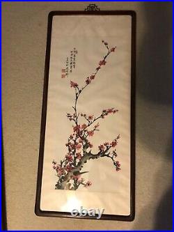Elegant Vintage 1980s Chinese plum blossom Painting Signed with original Frame