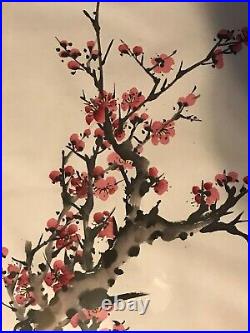 Elegant Vintage 1980s Chinese plum blossom Painting Signed with original Frame