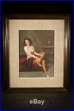 Erotic painting VINTAGE nude sexy woman ITALIAN Signed Art oil on canvas FRAMED