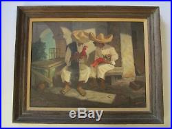 Estarr Signed Oil Painting Vintage Mexico Figures With Chickens Old Mission