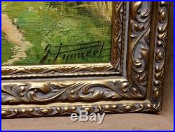 Estate Found Framed Vintage Oil Painting on Canvas Man Walking Home, Signed