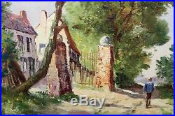 Estate Found Framed Vintage Oil Painting on Canvas Man Walking Home, Signed