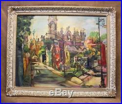 Estate Found Original Vintage Cityscape Oil Painting on Canvas Signed