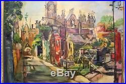 Estate Found Original Vintage Cityscape Oil Painting on Canvas Signed