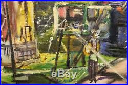 Estate Found Original Vintage Cityscape Oil Painting on Canvas Signed