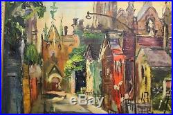 Estate Found Original Vintage Cityscape Oil Painting on Canvas Signed