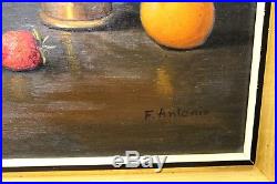 Estate Found Vintage Oil Painting on Canvas Fruits on Table Signed F. Antonio