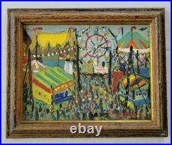 Evelyn Lampman Vintage Woodstock New York Circus Carnival WPA Era Oil Painting