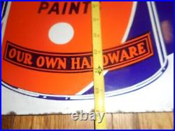FANTASTIC Vintage 2-Sided Porcelain OUR OWN HARDWARE ADVERTISING PAINT SIGN
