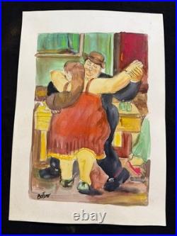FERNANDO BOTERO drawing and painting on old paper signed stamped vintage FERNANDO BOTERO drawing and painting on old paper signed stamped vintage