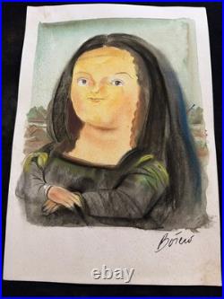 FERNANDO BOTERO drawing and painting on old paper signed stamped vintage