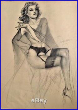 FOREVER Nude ORIGINAL DEMARTINI PIN-UP DRAWING Pinup VINTAGE ROMANCE Vargas 60's