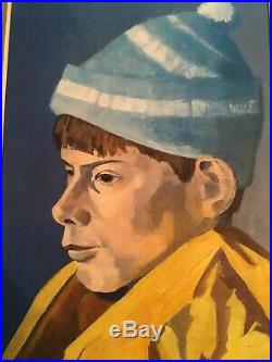 FUN VINTAGE MID CENTURY OIL PAINTING BOY PORTRAIT Signed 1970 Beautiful Colour