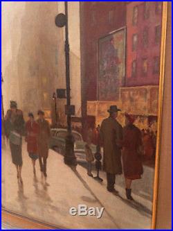Fab! Vintage City Scene People Buildings OIL Painting on CanvasFramed & Signed