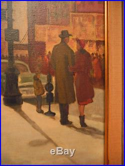 Fab! Vintage City Scene People Buildings OIL Painting on CanvasFramed & Signed