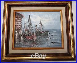 Fantastic Vintage Original Painting Nautical Signed Florence Oil Canvas Framed