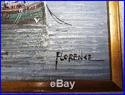 Fantastic Vintage Original Painting Nautical Signed Florence Oil Canvas Framed