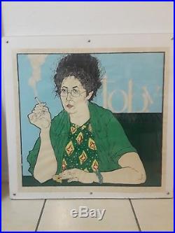 Fantastic Vintage Signed PORTRAIT OF A WOMAN SMOKING Painted Lithograph 33x32