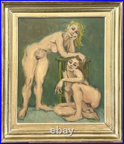 Female Portrait Nude Original Vintage Oil Painting Hand Made, Signed