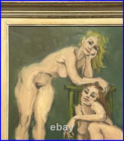 Female Portrait Nude Original Vintage Oil Painting Hand Made, Signed