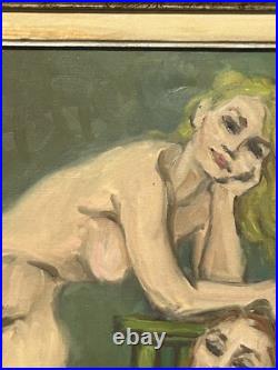 Female Portrait Nude Original Vintage Oil Painting Hand Made, Signed