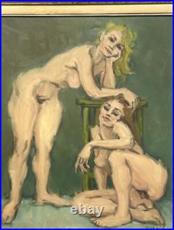 Female Portrait Nude Original Vintage Oil Painting Hand Made, Signed