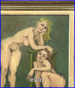 Female Portrait Nude Original Vintage Oil Painting Hand Made, Signed
